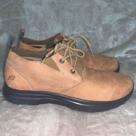 Skechers Mens Size 11.5 Relaxed Fit Gel Infused Memory Foam Leather Shoes Brown - Picture 1 of 8